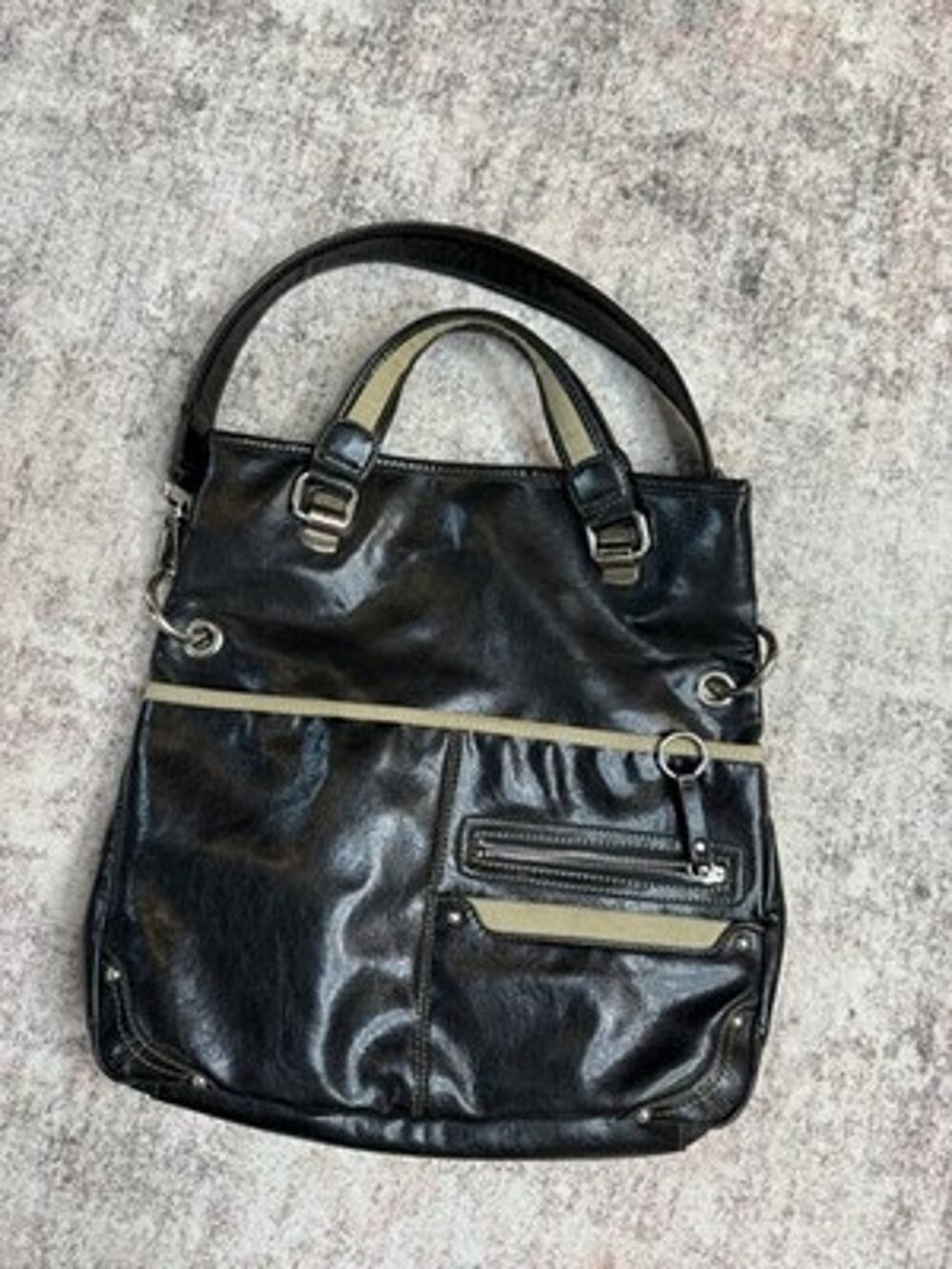 VTG Y2K Nine West Black Faux Leather Utility Tote Bag Gorpcore Canvas Cargo EUC